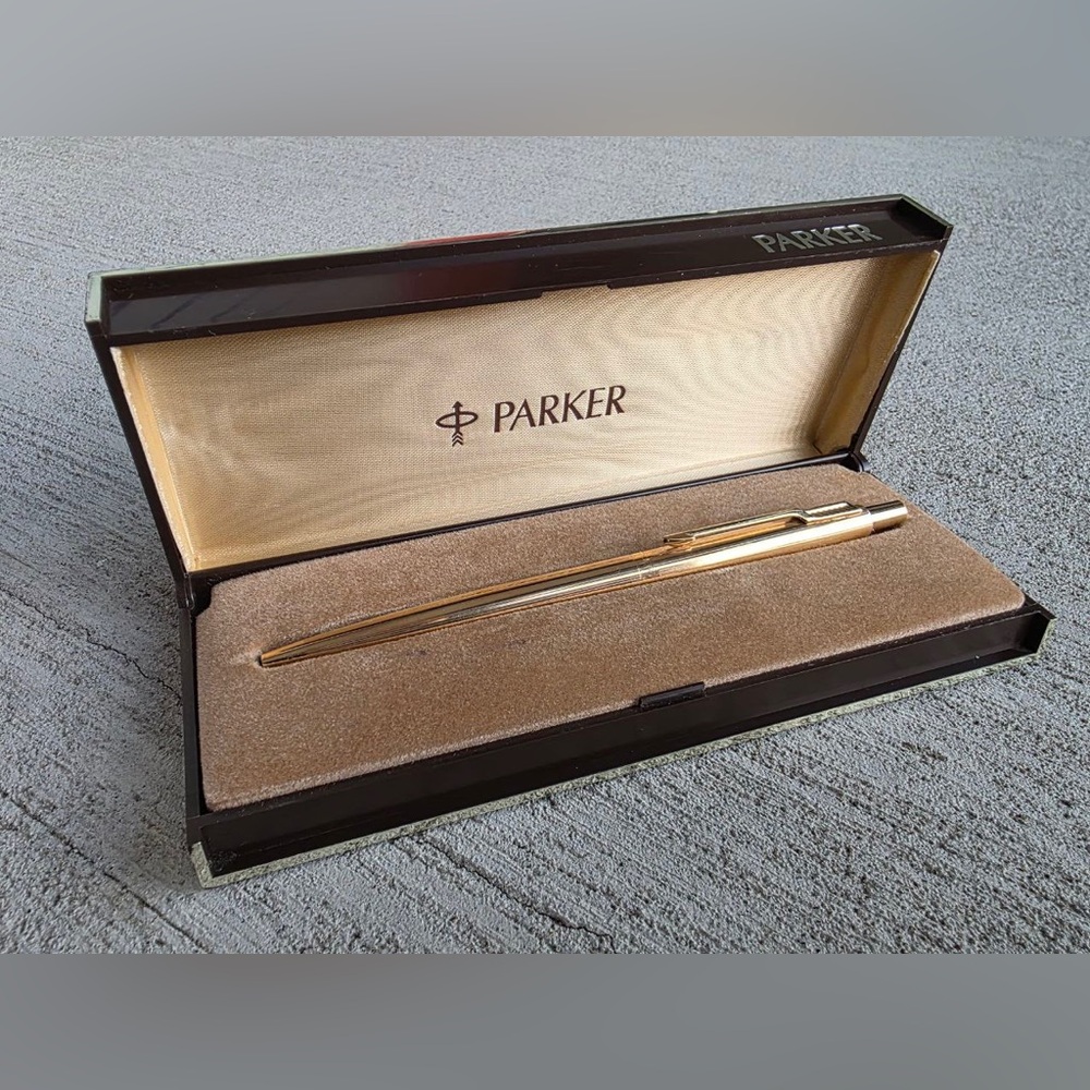 Parker Gold Tone Ballpoint Pen w/ Original Box Vintage Made in England